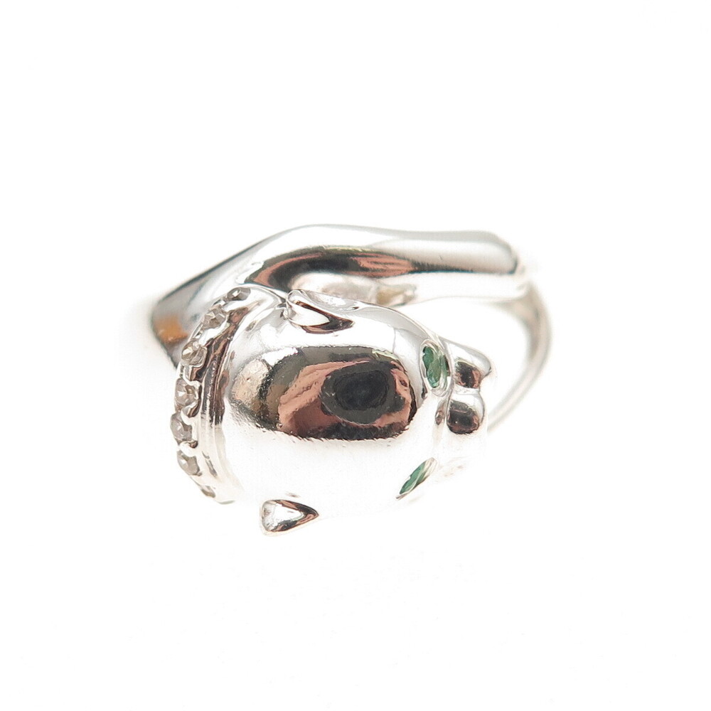 Nevada 925 Sterling Silver Vintage Real Emerald & C Z Panther Ring Size 8.25 - Picture 3 of 8